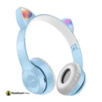 Lighting Headphones Cat Ear Style Wireless Blue Tooth Retractable Headset with LED Light Headphone P47m for Gaming Light Blue - MaalGaari.Shop
