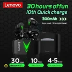 Long Lasting Battery Life Lenovo LP6 TWS Gaming Earbuds - MaalGaari.Shop