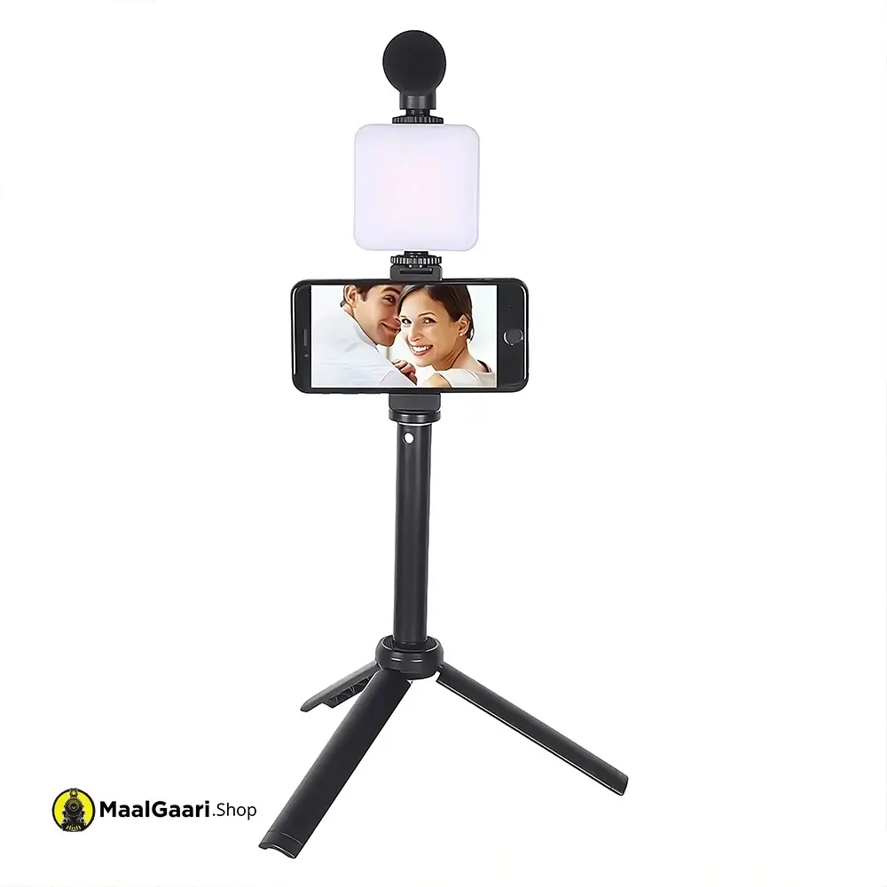 Mobile Holder AY 49T Flexible Phone Tripod With Microphone Filling Light Selfie Vlogging Kit - MaalGaari.Shop