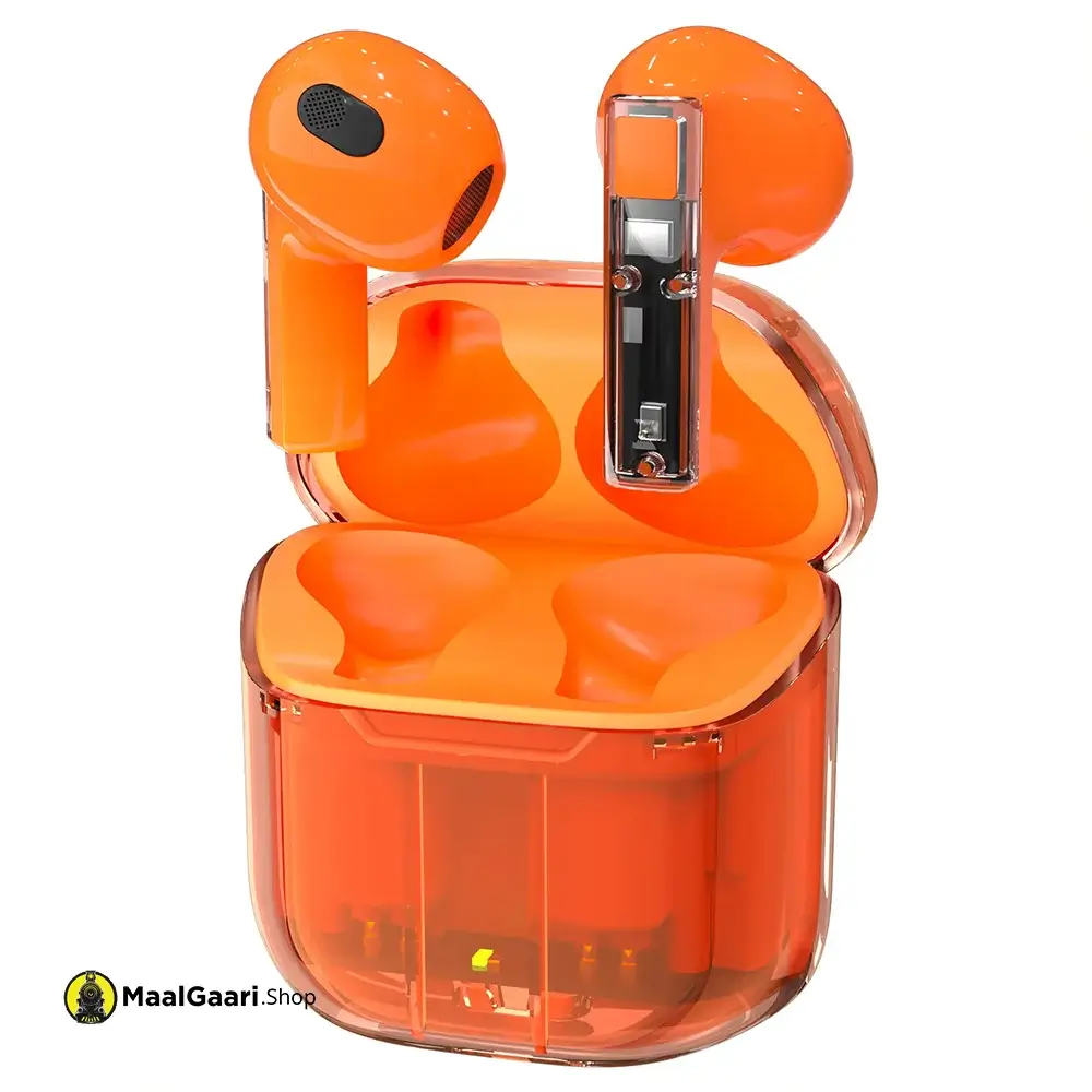 Orange Color YX06 TWS Bluetooth Earbuds Pure Bass Zero Cables Transparent Wireless Headset - MaalGaari.Shop