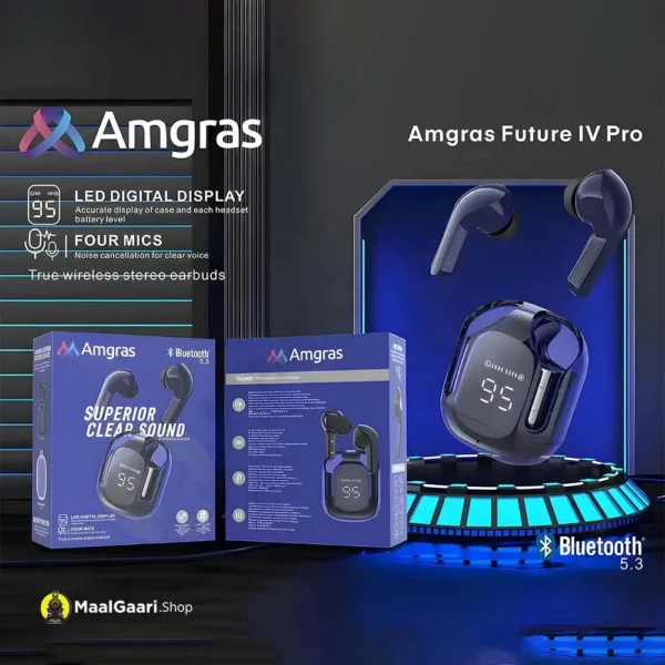 Sleek Design Amgras Future 4 Pro Transparent Earbuds - MaalGaari.Shop