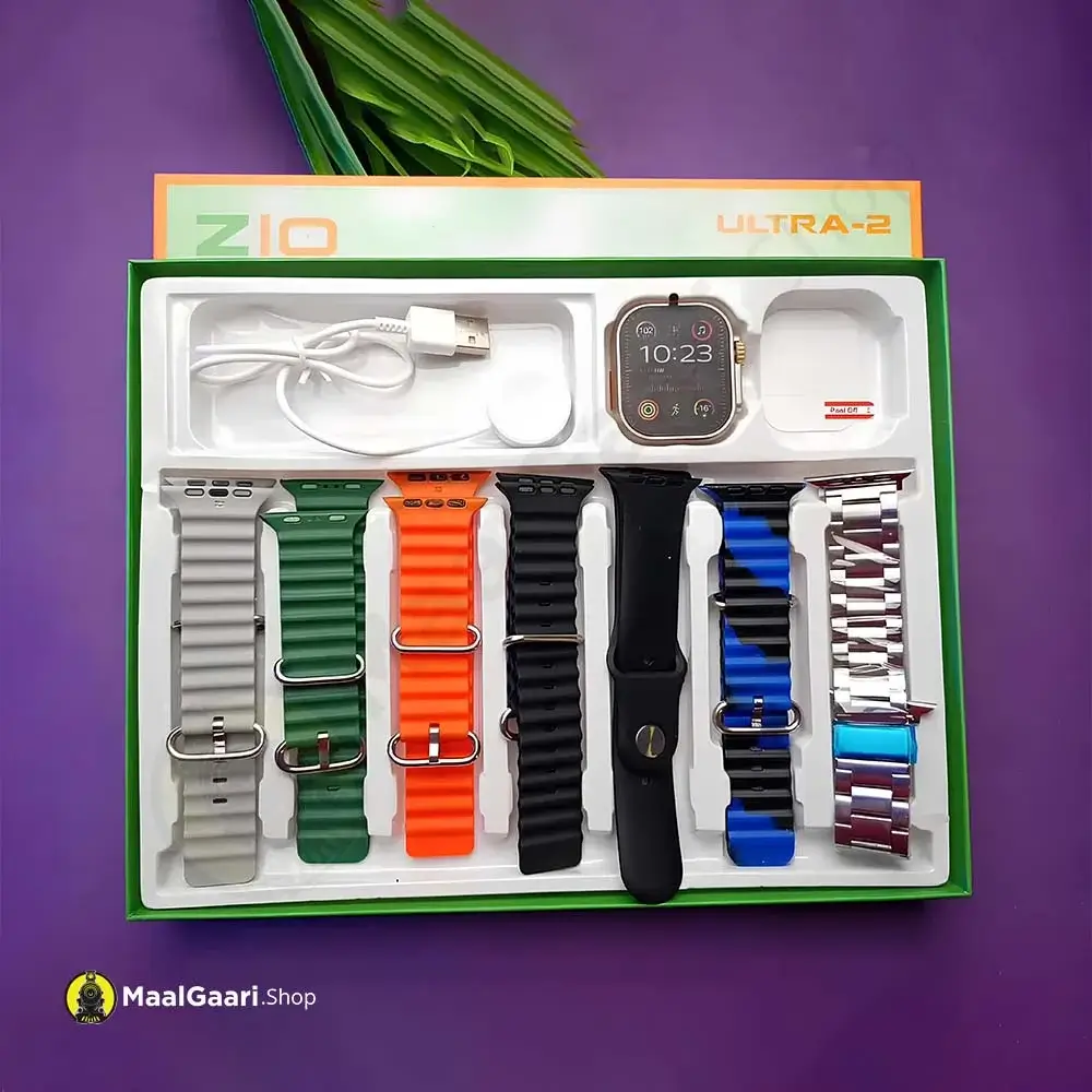 What's Inside Box Z10 Ultra Smart Watch With 7 Straps - MaalGaari.Shop
