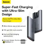 High Quality Baseus Gan5 Pro Ultra Slim Fast Charger C+u 65w Cn Gray With Mini White Cable Type C To C 100w 20v 5a 1 Meter - MaalGaari.Shop