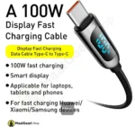 High Quality Baseus Type C To Type 100w Charging Cable With Led Display Screen - MaalGaari.Shop