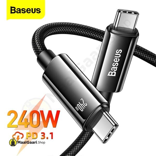 Professional Look Baseus Tungsten Gold Type C To Type C Fast Charging And Data Cable 240w 1meter 2meter And 3 Meter - MaalGaari.Shop