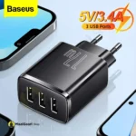 5v Baseus 17w 3 Usb Ports Charger - MaalGaari.Shop