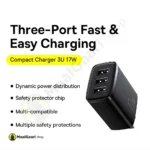 High Quality Features Baseus 17w 3 Usb Ports Charger - MaalGaari.Shop