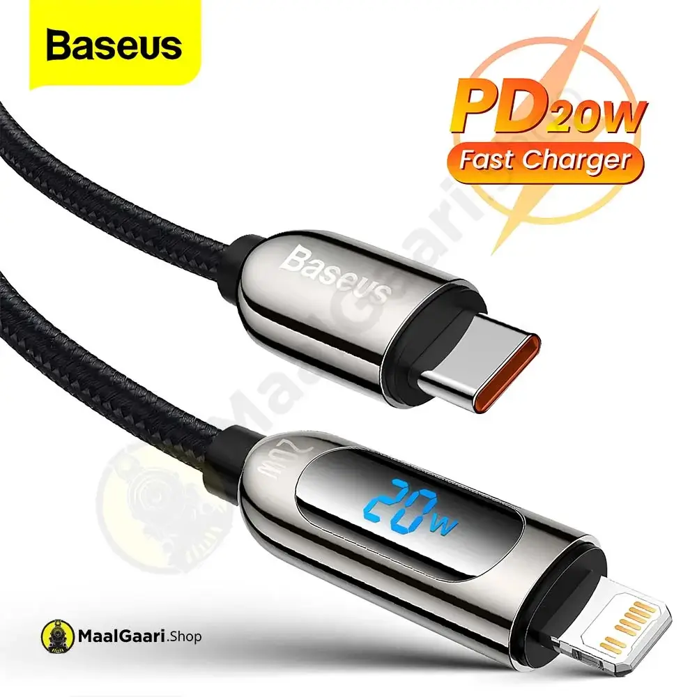 Pd 20w Fast Charger Baseus Display Type C To Ip 20w Data Cable - MaalGaari.Shop