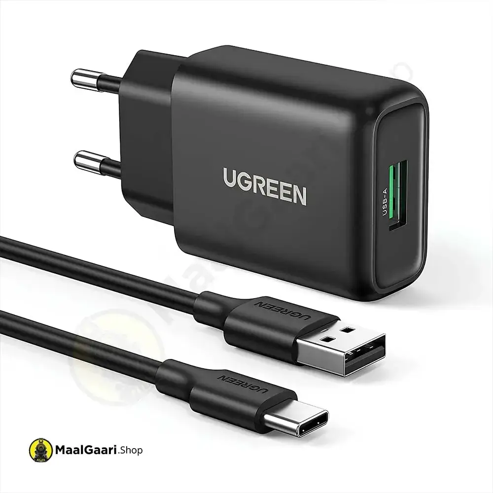 1 Ugreen Usb Wall Charger With Type C Cable 18w Black 10186 - MaalGaari.Shop