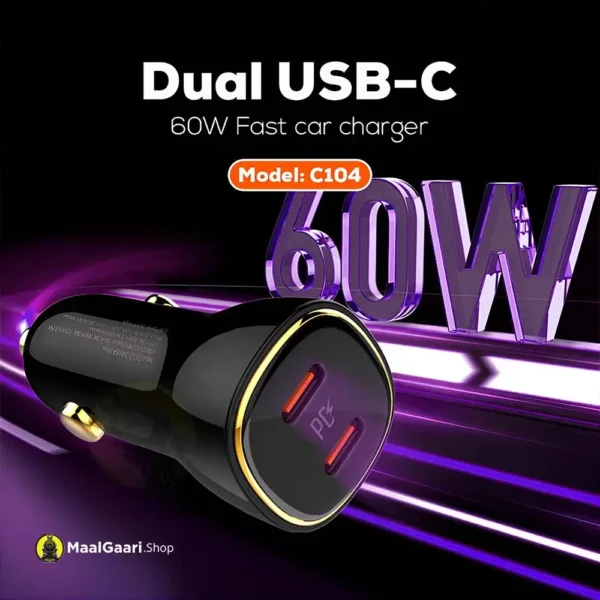 Dual Usb C Ldnio C104 60 Watts Car Charger - MaalGaari.Shop